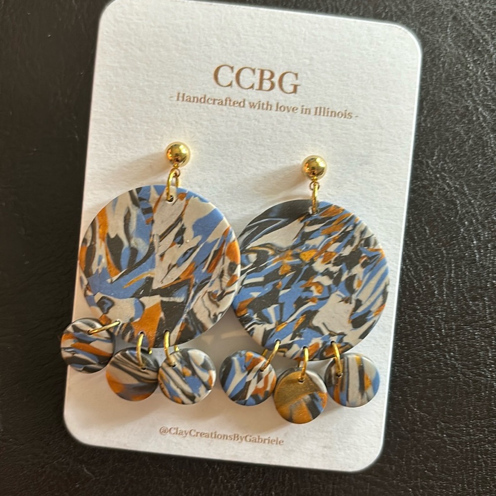 Blue/grey/gold/black dangle earrings